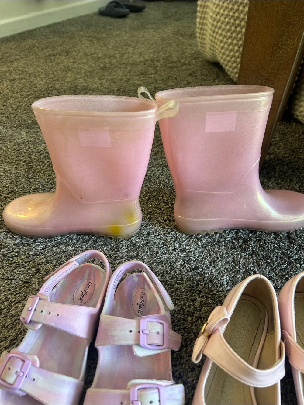 3 pairs girls shoes. Sandals size 11, heels and boots size 12